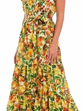 ANTONIO MELANI Citrus-Print Sleeveless Maxi Dress in Yellow and Green